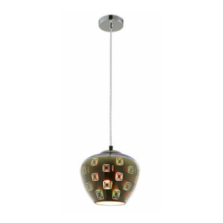 PENDANT EN VERRE 3D - CHROME CARRE D200xH165mm