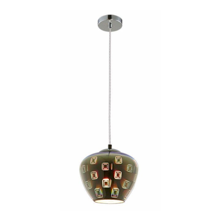 PENDANT EN VERRE 3D - CHROME CARRE D200xH165mm