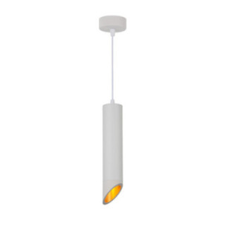 SUSPENSION GU10 ALUMINIUM CORPS BLANCREFLECTEUR DORE 6X30CM