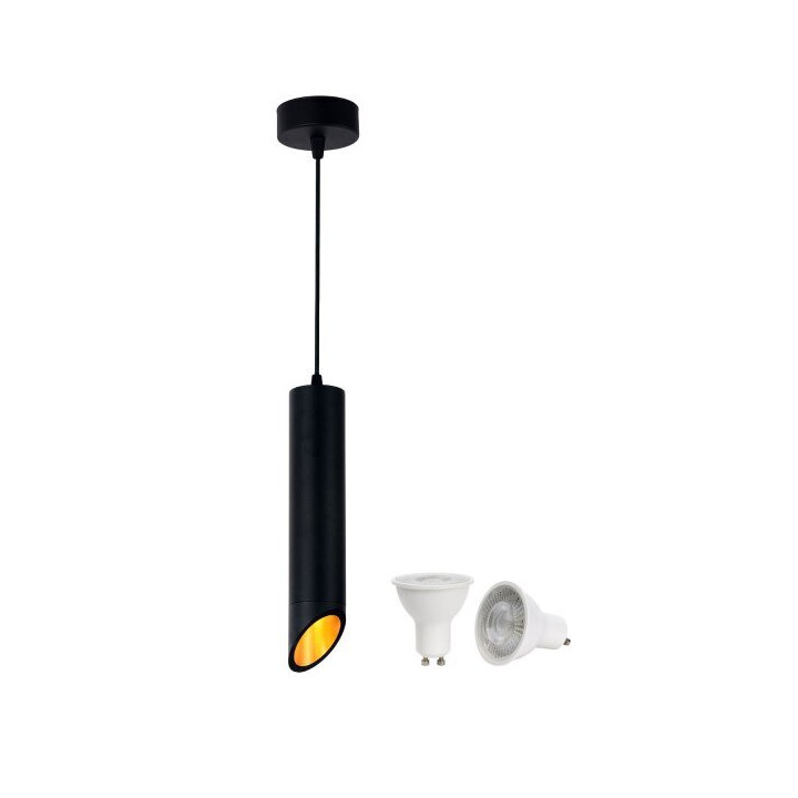 SUSPENSION GU10+5W 2700K ALUMINIUM CORPS NOIRRÉFLECTEUR OR 6X30CM