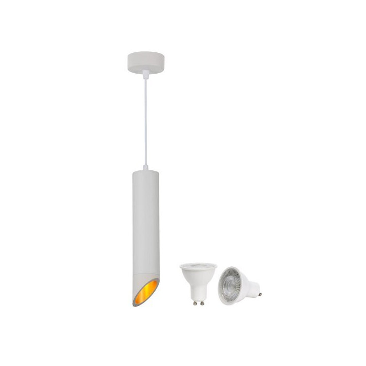 SUSPENSION GU10+5W 2700K ALUMINIUM CORPS BLANCRÉFLECTEUR OR 6X30CM