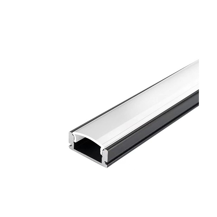 PROFIL ALUMINIUM POUR BANDE DE LEDS CORPS NOIR / COUVERTURE BLANCHE L 2m 17.4x7x12.4mm