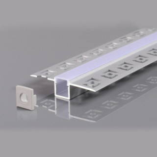 PROFIL ALUMINIUM POUR BANDE LED CORPS GRIS / COUVERTURE BLANCHE L 2m 56x15x15mm