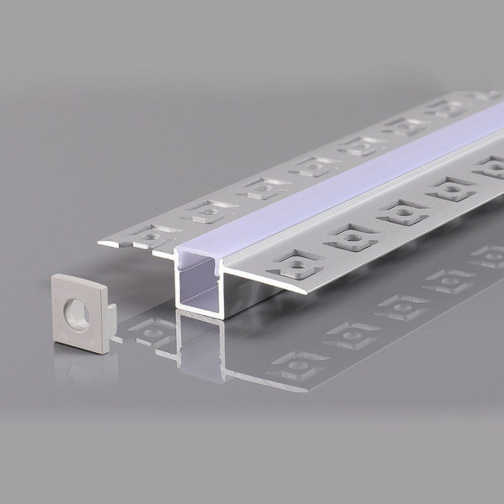 PROFIL ALUMINIUM POUR BANDE LED CORPS GRIS / COUVERTURE BLANCHE L 2m 56x15x15mm