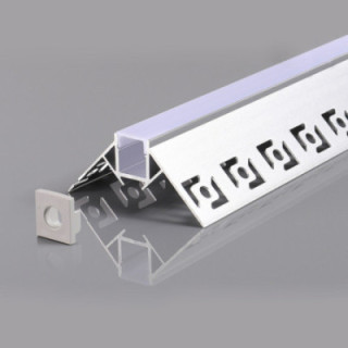 PROFIL ALUMINIUM POUR BANDE LED CORPS GRIS / COUVERTURE BLANCHE L 2m 53x25mm