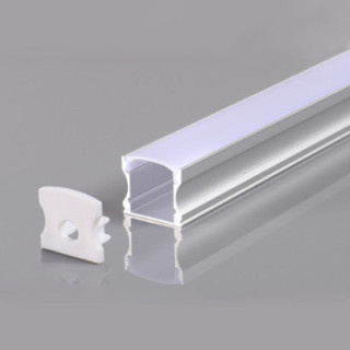 PROFIL ALUMINIUM POUR BANDE LED CORPS GRIS / COUVERTURE BLANCHE L 2m 17.2x14.4x12mm