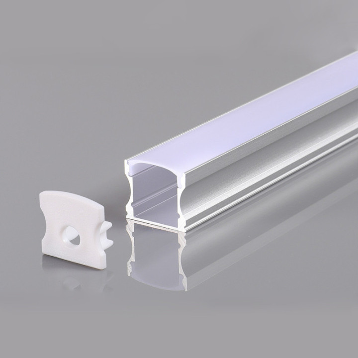 PROFIL ALUMINIUM POUR BANDE LED CORPS GRIS / COUVERTURE BLANCHE L 2m 17.2x14.4x12mm