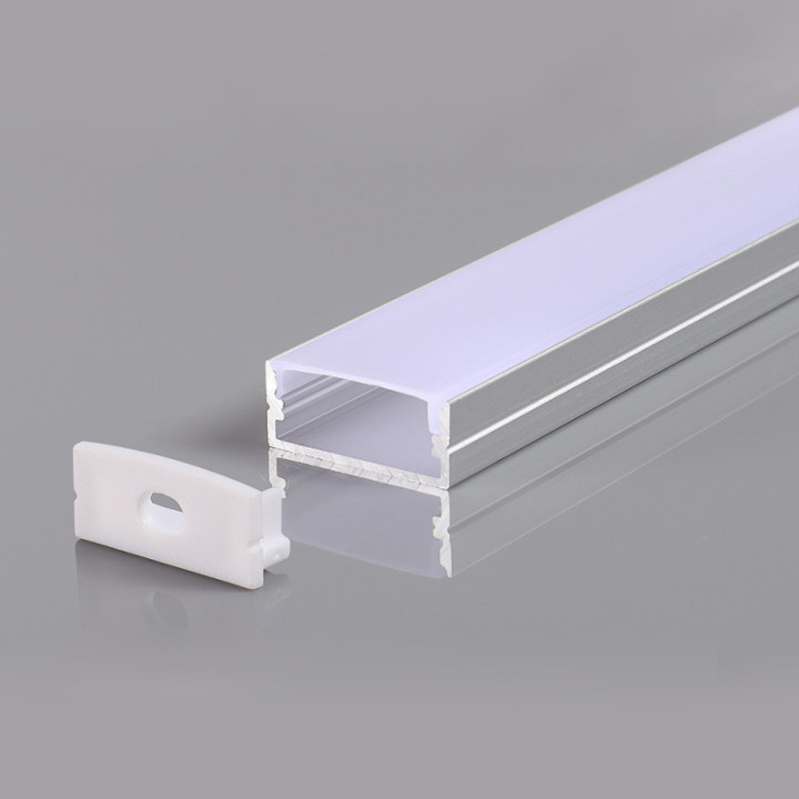 PROFIL ALUMINIUM POUR BANDE LED CORPS GRIS / COUVERTURE BLANCHE L 2m 23.5x10x21.5mm