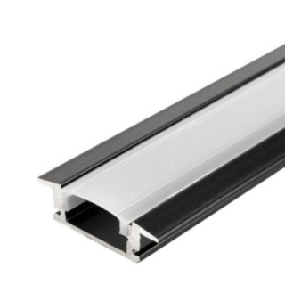 PROFIL EN ALUMINIUM POUR LA BANDE DE LEDS CARROSSERIE NOIRE / COUVERTURE BLANCHE L 2m - INTÉGRÉ