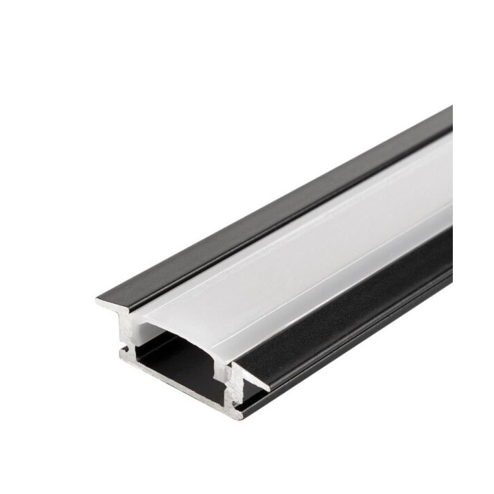 PROFIL EN ALUMINIUM POUR LA BANDE DE LEDS CARROSSERIE NOIRE / COUVERTURE BLANCHE L 2m - INTÉGRÉ