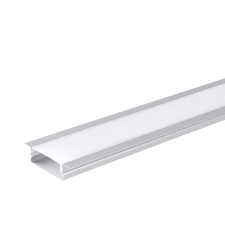 PROFIL EN ALUMINIUM POUR LA BANDE DE LEDS CORPS ARGENT / COUVERTURE BLANCHE L 2m 41x10mm