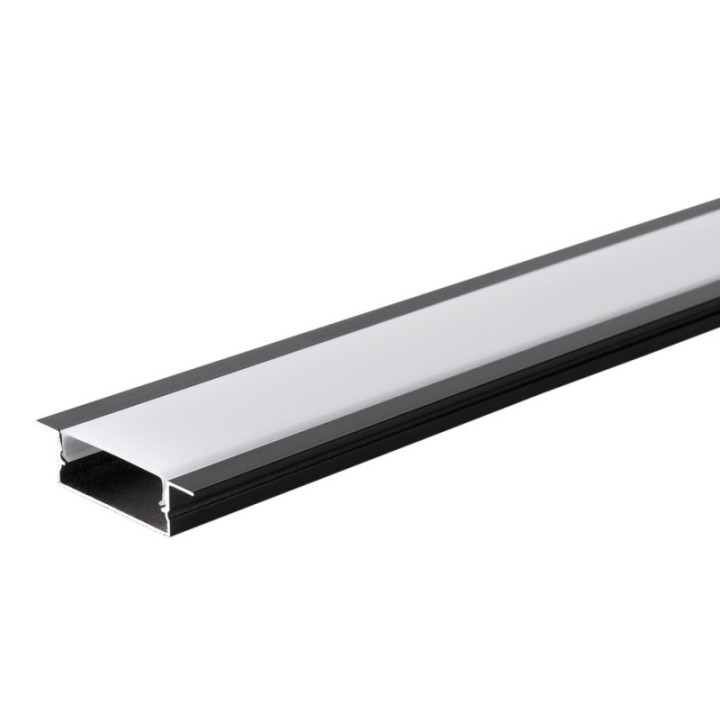 PROFIL ALUMINIUM POUR BANDE DE LEDS CORPS NOIR / COUVERTURE BLANCHE L 2m 41x10mm
