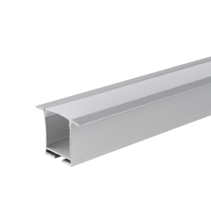 PROFIL ALUMINIUM POUR BANDE LED CORPS ARGENT / COUVERTURE BLANCHE L 2m 36x28mm