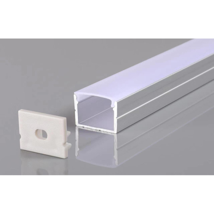 PROFIL ALUMINIUM POUR BANDE LED CORPS ARGENT / COUVERTURE BLANCHE L 2m 19x13mm