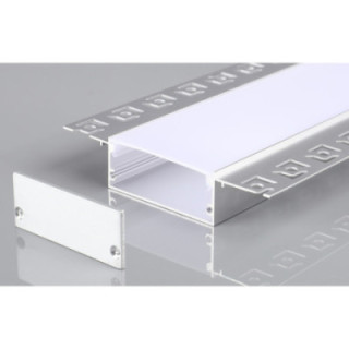 PROFIL ALUMINIUM POUR BANDE LED CORPS ARGENT / COUVERTURE BLANCHE L 2m 50x20mm