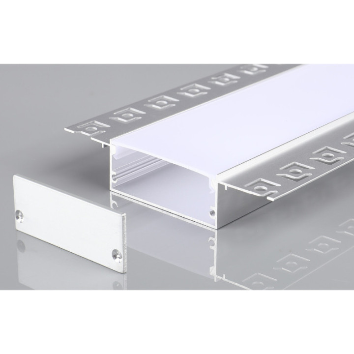 PROFIL ALUMINIUM POUR BANDE LED CORPS ARGENT / COUVERTURE BLANCHE L 2m 50x20mm