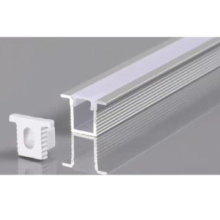 PROFIL EN ALUMINIUM POUR BANDE DE LEDS CORPS ARGENT / COUVERTURE BLANCHE L 2m 7.8x9mm - 5mm