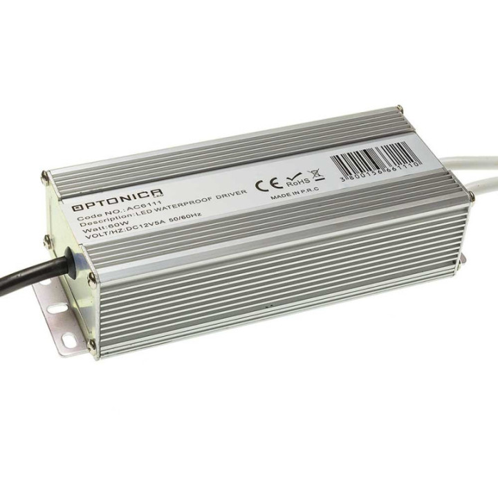 BARRETTE DE LEDS ETANCHEE ALIMENTATION 60W 12V 5A - METAL