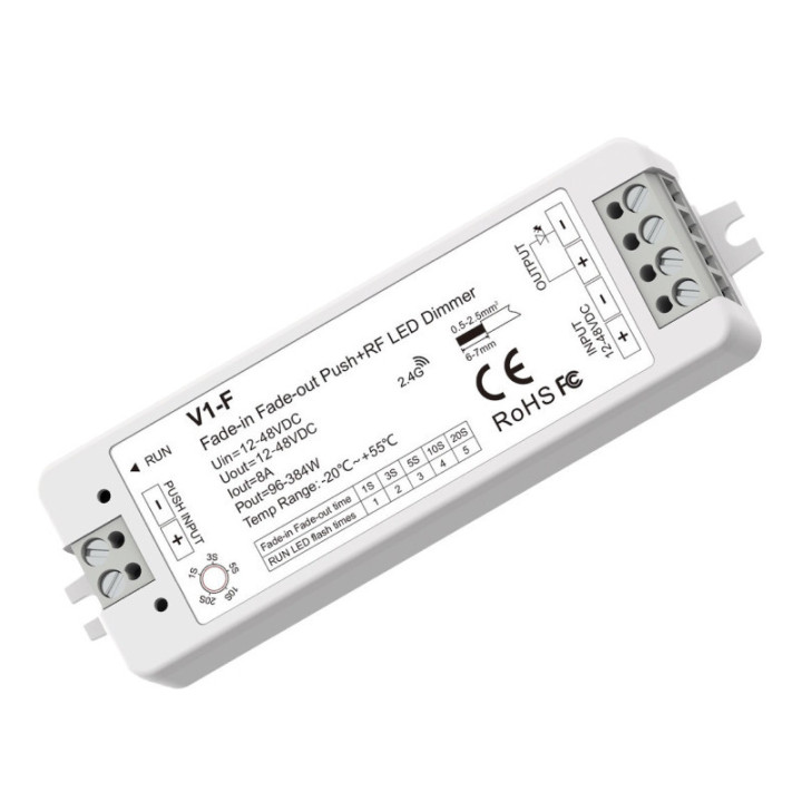1CH CONTRÔLEUR LED 12-48VDC 8A*1CH 96-384W PUSH DIM+RF2.4GHZ
