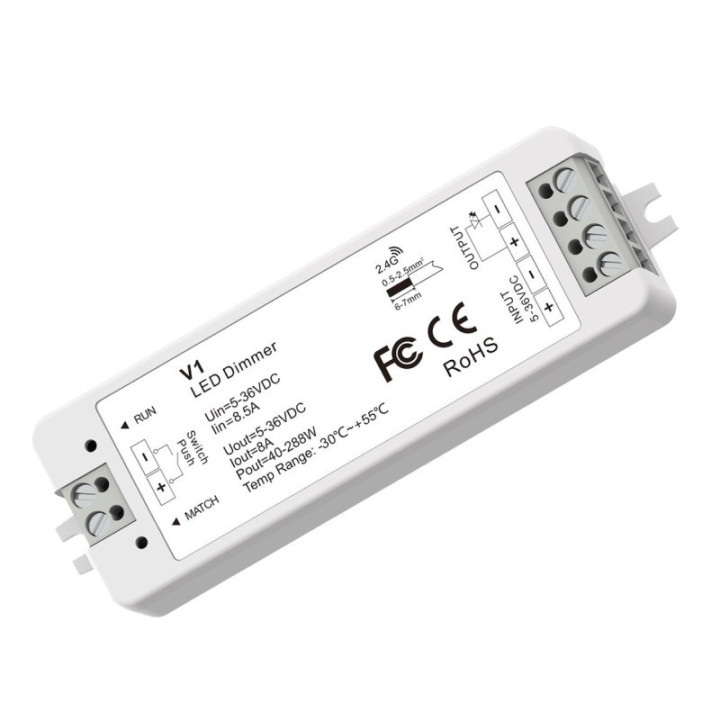CONTRÔLEUR LED 1CH 5-36VDC 8A*1CH 40W/96W/192W/288W(5/12/24/36V)