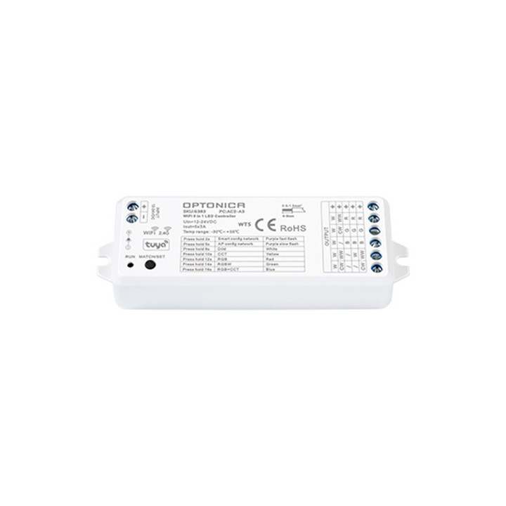 TUYA & RF 5in1 CONTROLLER 12-24VDC 3A*5CH MAX15A 180W/360W(12/24V)