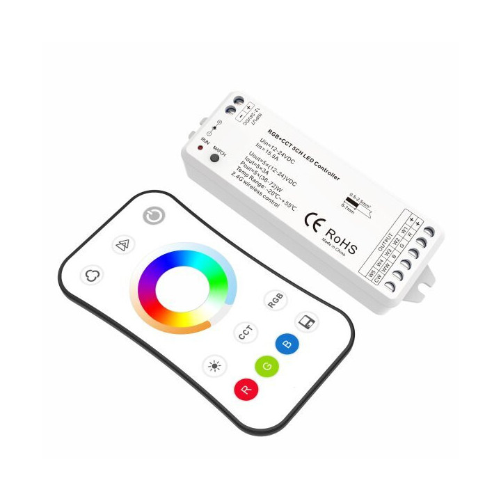 TÉLÉCOMMANDE RGB+TEMPÉRATURE DE COULEUR 12-24VDC 3A*5CH MAX15A 180W/360W(12/24V)