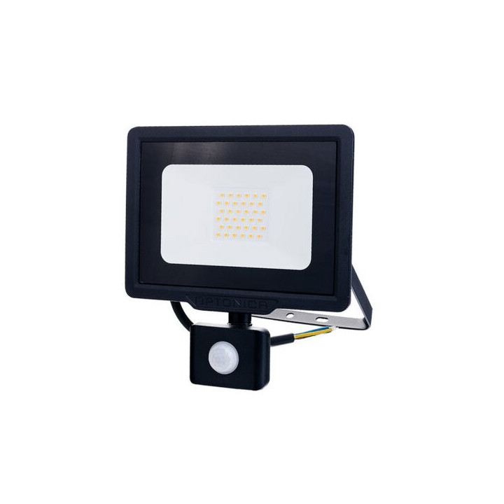 LED SMD FLOODLIGHT BLACK 30W 2400LM AC220-265V 120° IP65 2700K 70CM CABLE - avec détecteur