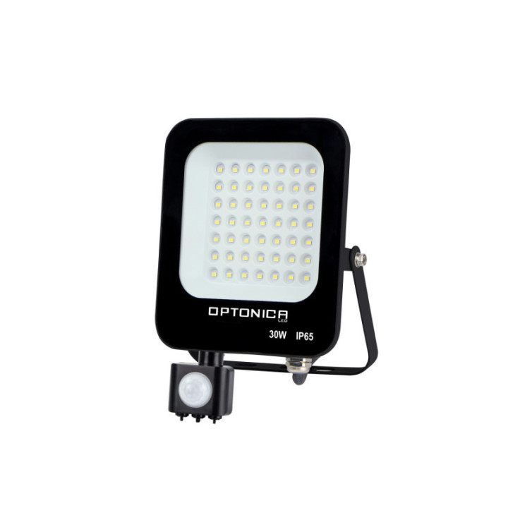 LED SMD FLOODLIGHT BLACK 30W 2700LM AC220-240V 90° IP65 6000K + détecteur