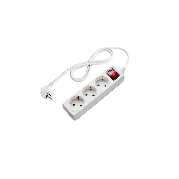 POWER STRIP 3-SOCKETS+SWITCH 3G1.0mm-1.5M, 16A, 230V, Max3500W, IP20 - BLANC