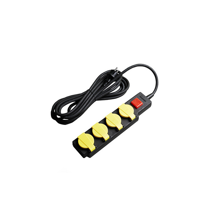 POWER STRIP 4-SOCKETS+SWITCH H07RN3G1.5mm-5M, 16A, 250V, Max3500W, IP44 - JAUNE+NOIR
