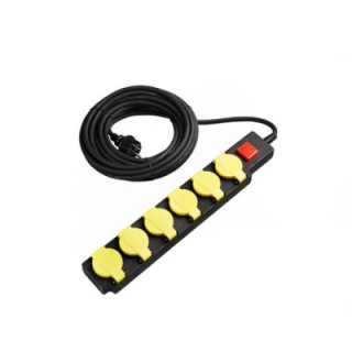 POWER STRIP 6-SOCKETS+SWITCH H07RN3G1.5mm-10M, 16A, 250V, Max3500W, IP44 - JAUNE+NOIR