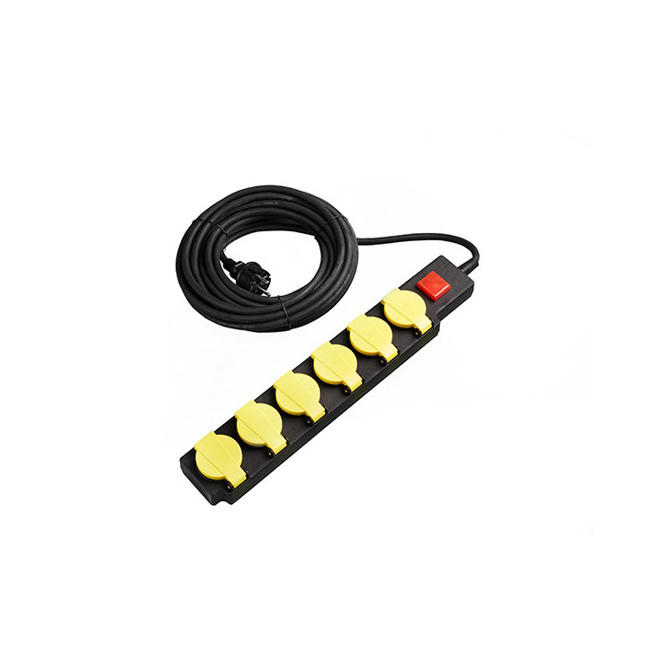 POWER STRIP 6-SOCKETS+SWITCH H07RN3G1.5mm-10M, 16A, 250V, Max3500W, IP44 - JAUNE+NOIR