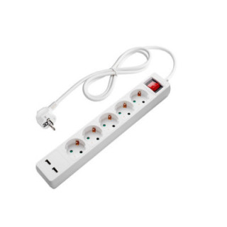 POWER STRIP 5 SOCKETS+SWITCH+2USB(2.1A TOTAL) H05VV-F3G1.5mm-1.5M, 16A, 250V, Max3500W - BLANC