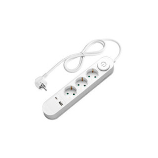 POWER STRIP 3 SOCKETS+SWITCH+USB-A(1A)+USB-C(PD18W) H05VV-F3G1.5mm-1.5M, 16A, 250V, Max3500W - BLANC