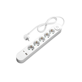 POWER STRIP 5 SOCKETS+SWITCH+USB-A(1A)+USB-C(PD18W) H05VV-F3G1.5mm-1.5M, 16A, 250V, Max3500W - BLANC