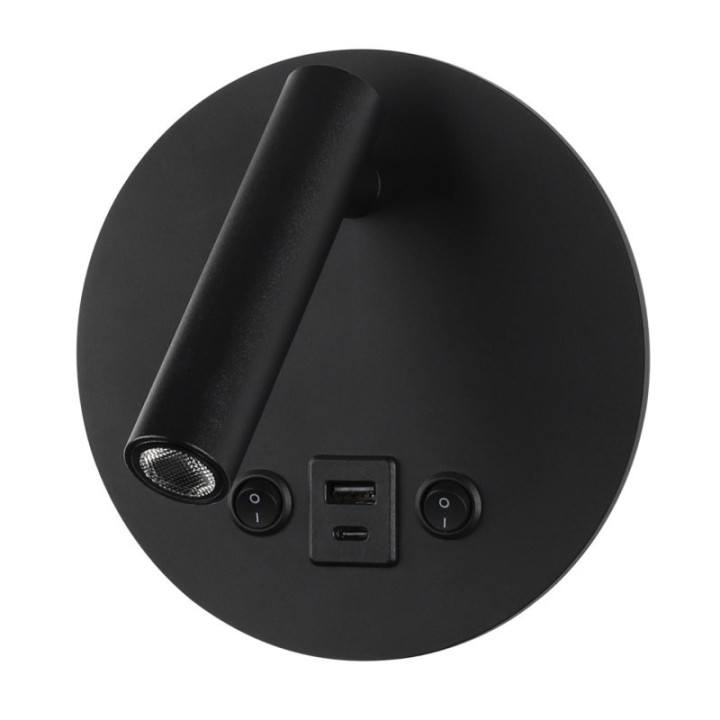 APPLIQUE LED 8W IP20 AVEC INTERRUPTEUR ON OFF + USB NOIR 3000K