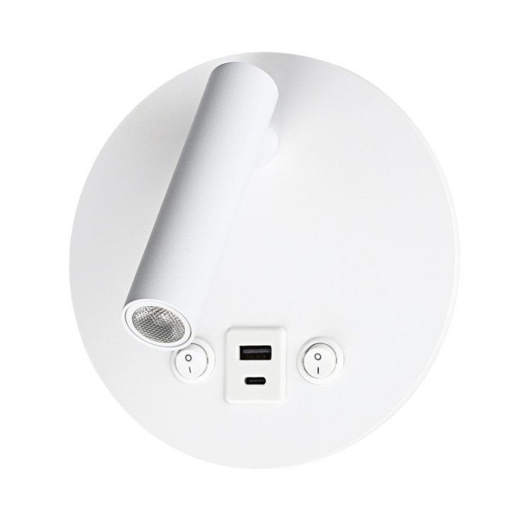 APPLIQUE LED 8W IP20 AVEC INTERRUPTEUR ON OFF + USB BLANC 3000K