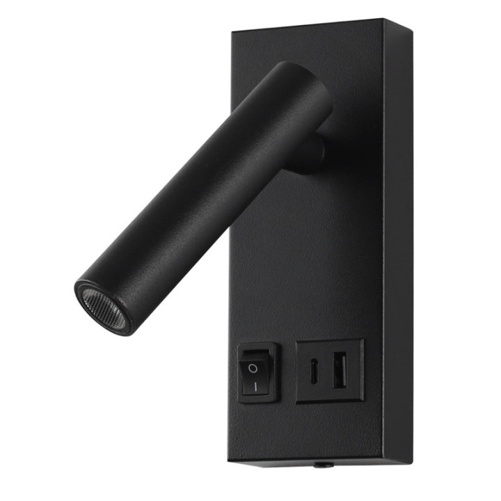 LED CABINET LIGHT 2W IP20 AVEC INTERRUPTEUR ON OFF + USB NOIR 3000K