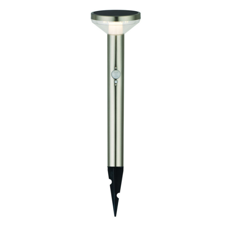 LED SOLAIRE LAMPE DE GAZON+SPIKE SS-BRUSHED ALUMINIUM 2W 200lm/20lm IP44 3.7V détecteur