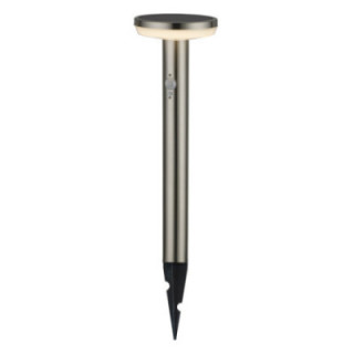 LED SOLAIRE LAMPE DE GAZON+SPIKE SS-BRUSHED ALUMINIUM 4.4W 600lm/60lm IP44 3.7V détecteur