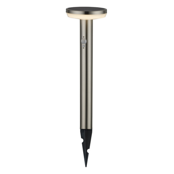 LED SOLAIRE LAMPE DE GAZON+SPIKE SS-BRUSHED ALUMINIUM 4.4W 600lm/60lm IP44 3.7V détecteur