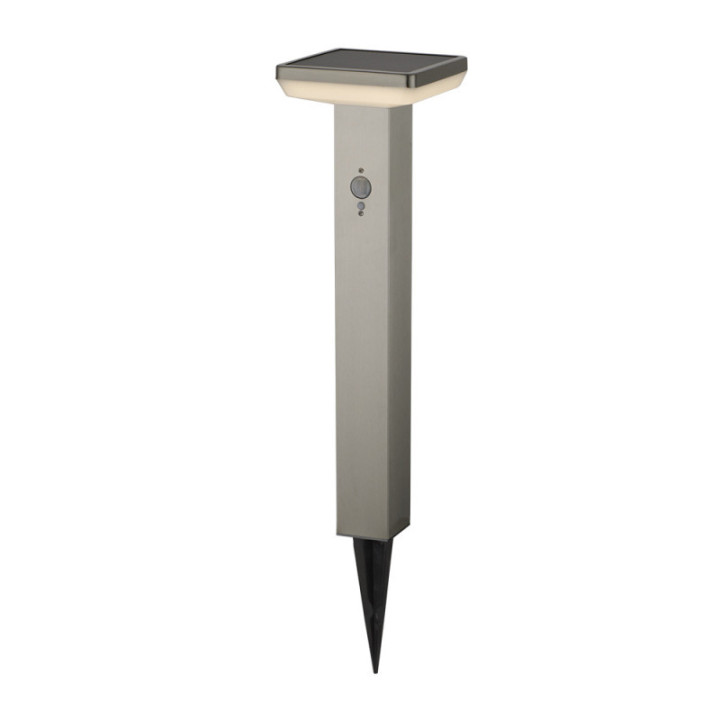 LED SOLAIRE LAMPE DE GAZON+SPIKE SS-BRUSHED ALUMINIUM 4.4W 600lm/60lm IP44 3.7V détecteur