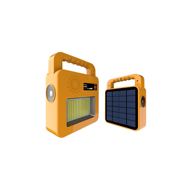LAMPE+ENCEINTE SOLAIRE BLUETOOTH 3.7V 6AH, 3W 400LM IP44 - JAUNE