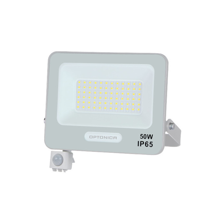 LED SMD FLOODLIGHT WHITE 50W 90lm/W AC180-265V 120° IP65 4000K + détecteur - 15cm CABLE