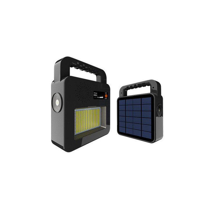 LAMPE+ENCEINTE SOLAIRE BLUETOOTH 3.7V 6AH, 3W 400LM IP44 - NOIR