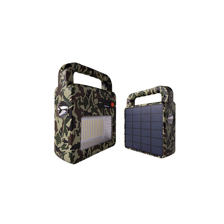 LAMPE+ENCEINTE SOLAIRE BLUETOOTH 3.7V 6AH, 3W 400LM IP44 - CAMOUFLAGE