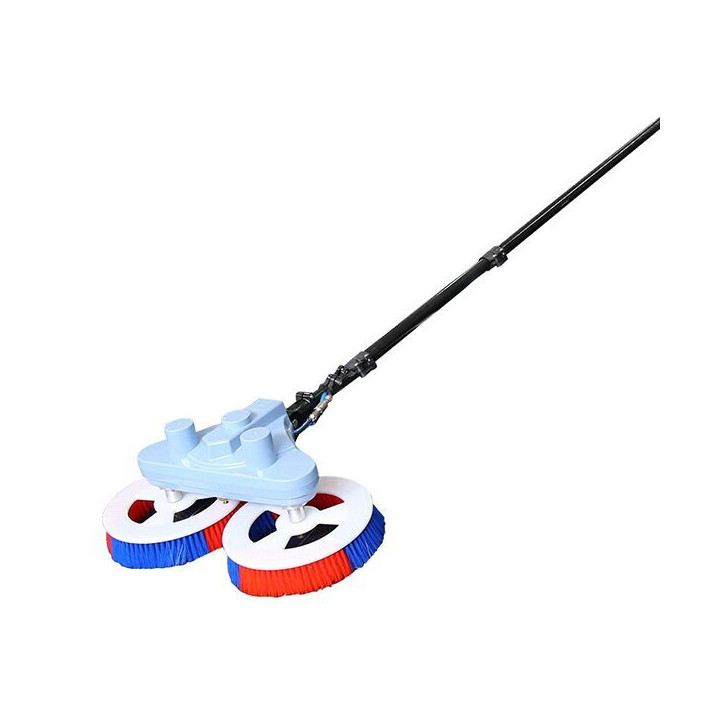 BROSSE ÉLECTRIQUE PHOTOVOLTAIQUE DOUBLE TÊTE 5.5M MANCHE EN FIBRE DE VERRE 220v OU 110v AC