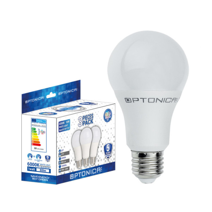 LED BULB A60 E27 10W 806LM RA80 AC175-265V 4500K - 3PCS/BOX